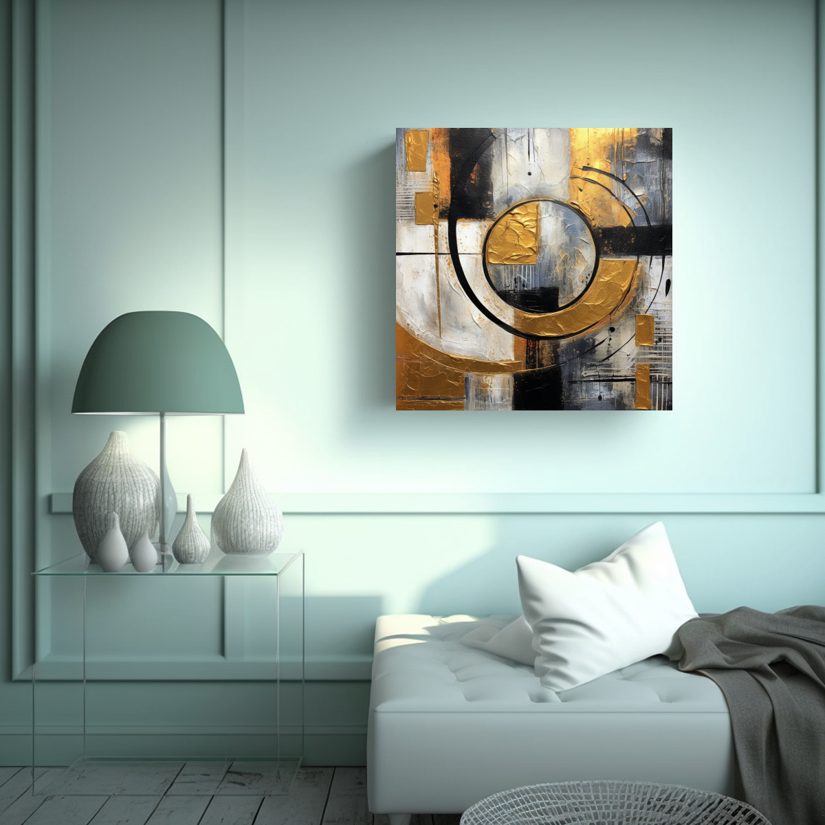 CUADRO MODERNO ENIGMÁTICO ARTE ABSTRACTO DORADO 50X50 CM - 2