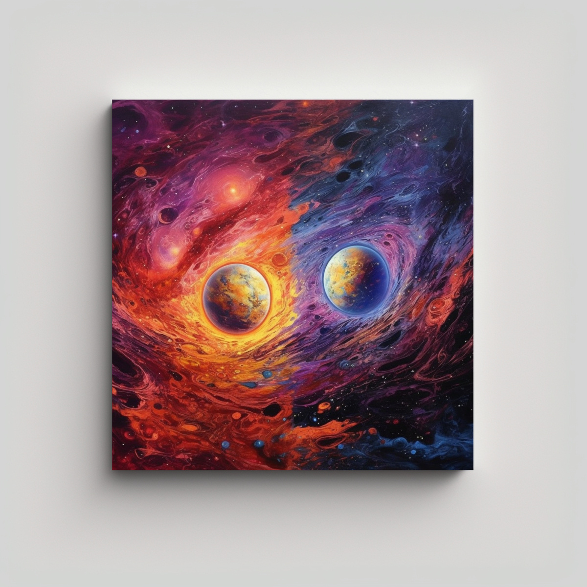 PINTURAS DECORATIVAS CON DOS PLANETAS Y COLOR DE 90X90 CM - 1