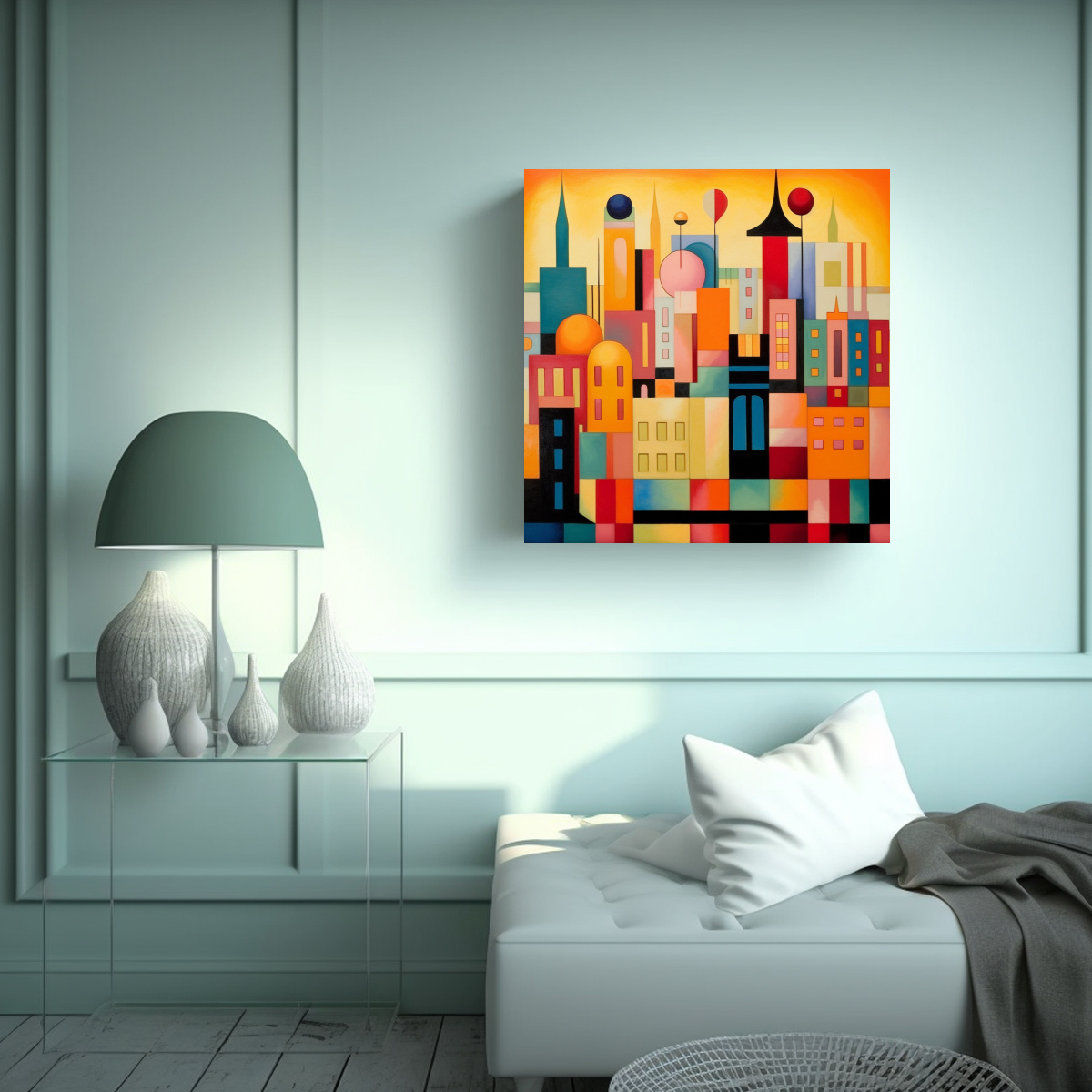 PINTURAS MODERNISTAS COLORIDAS DE FONDO DE CIUDAD 60X60 CM - 2