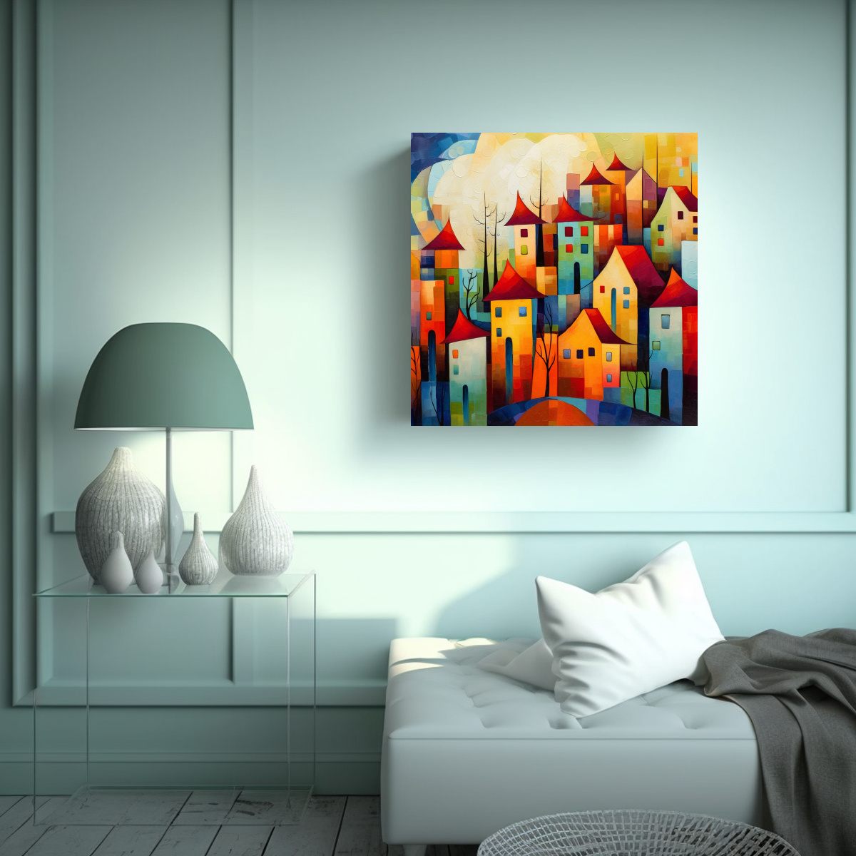 PINTURAS DECORATIVAS SEMI ABSTRACTAS DE PAISAJES 40X40 CM - 2