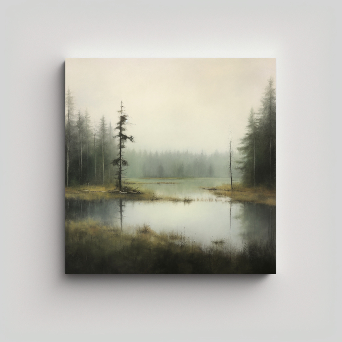 PINTURA AL ÓLEO MINIMALISTA DE UN PAISAJE LEJANO 80X80 CM - 1