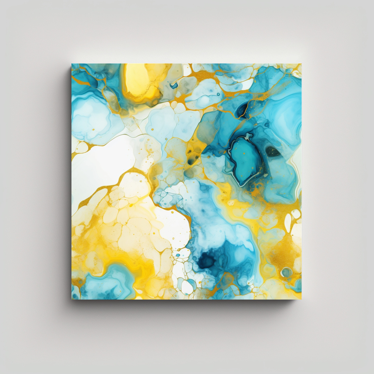 CUADRO ABSTRACTO DE ALCOHOL INK BLENDING CON ORO 20X20 CM - 1