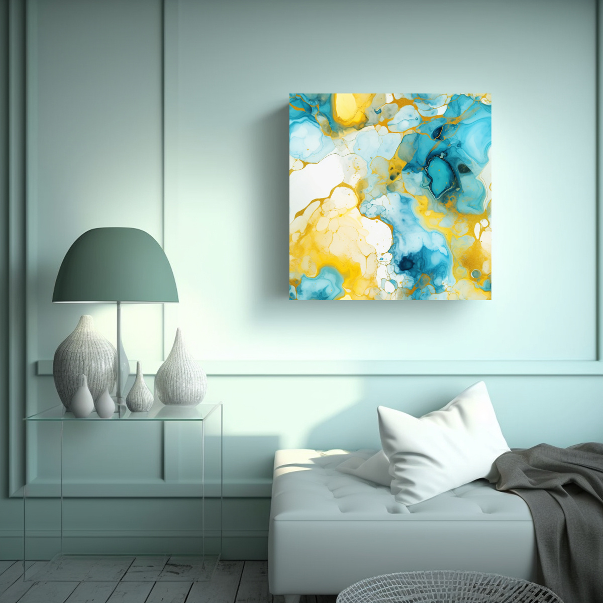 CUADRO ABSTRACTO DE ALCOHOL INK BLENDING CON ORO 20X20 CM - 2