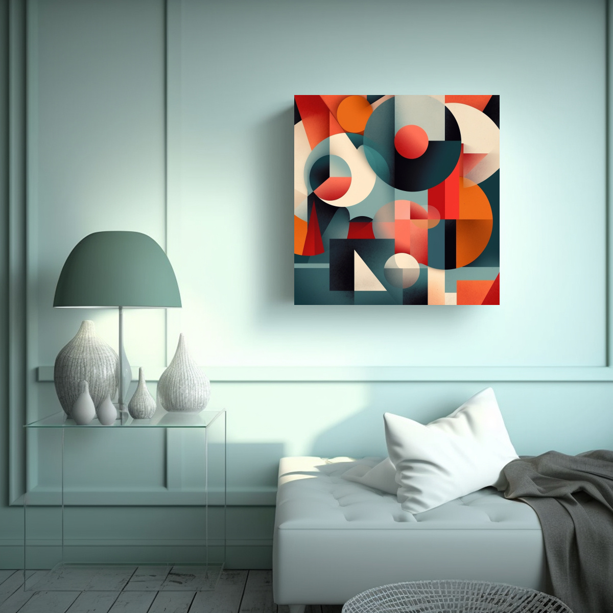PINTURA DECORATIVA FLORAL ABSTRACTA CON FORMAS 100X100 CM - 2