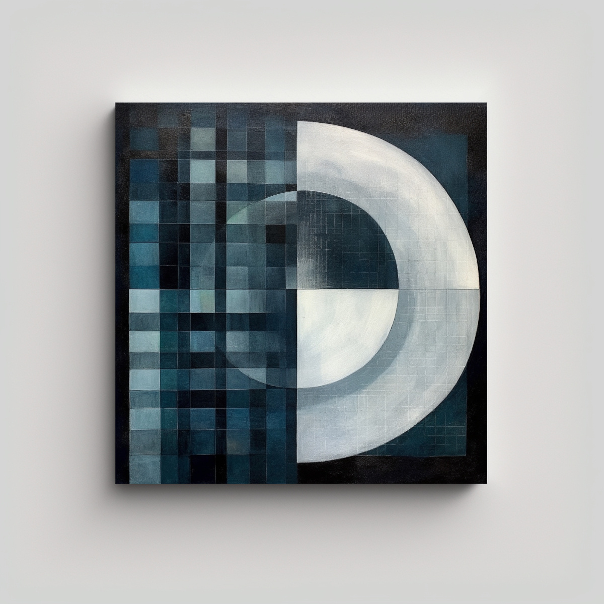 CUADRO DE TELA CON CÍRCULO EN BLANCO Y NEGRO EN 60X60 CM - 1