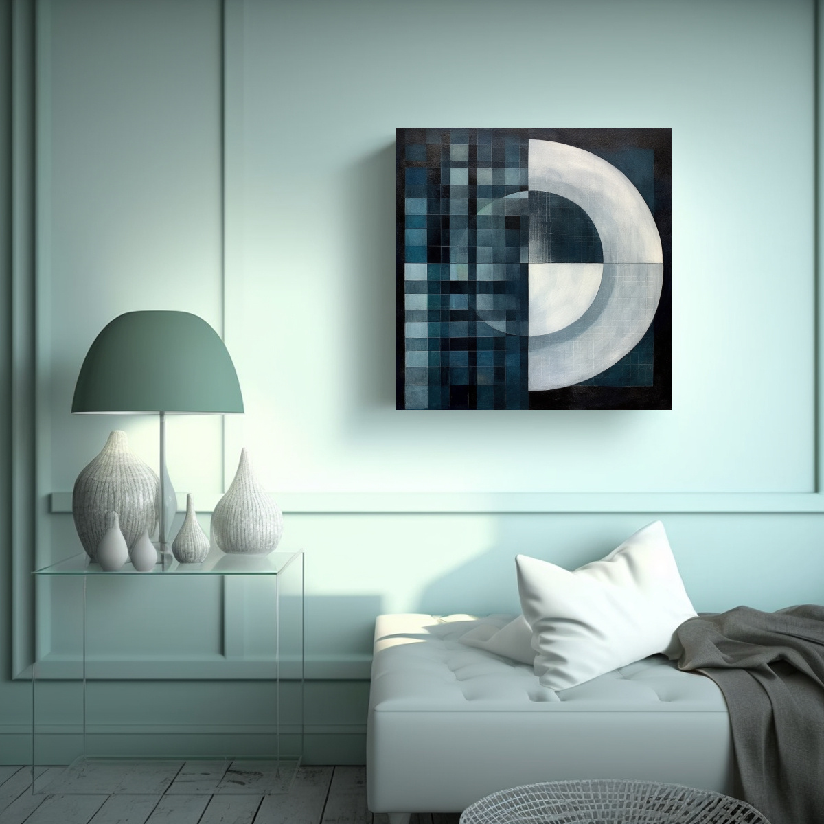CUADRO DE TELA CON CÍRCULO EN BLANCO Y NEGRO EN 60X60 CM - 2