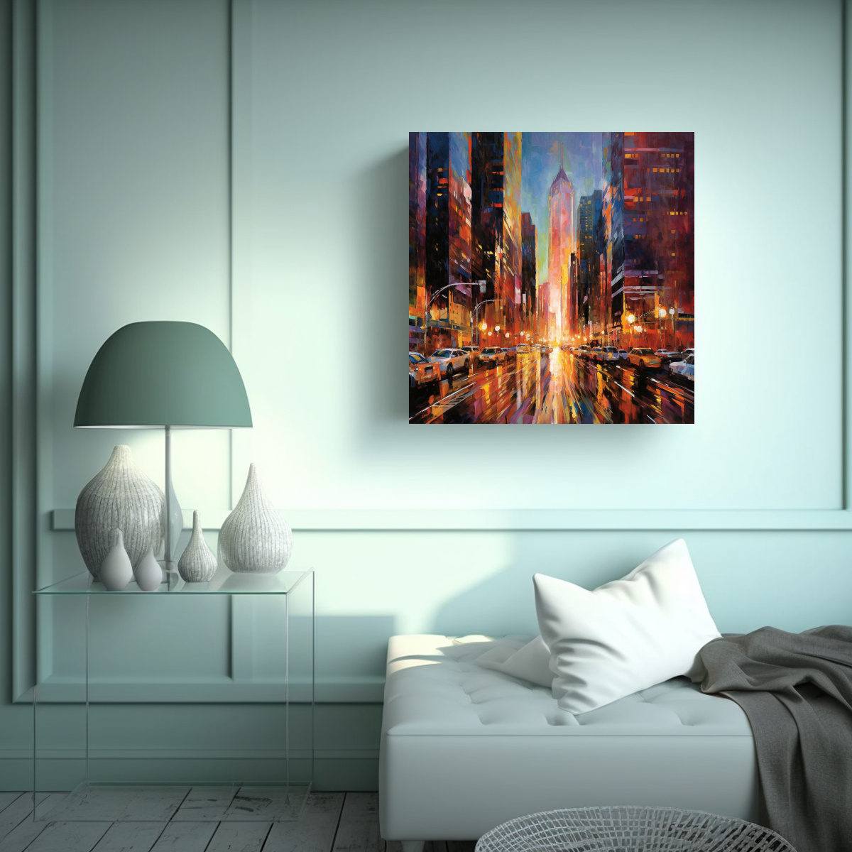 CUADROS DE ARTE MODERNO: PAISAJE URBANO EN 70X70 CM - 2