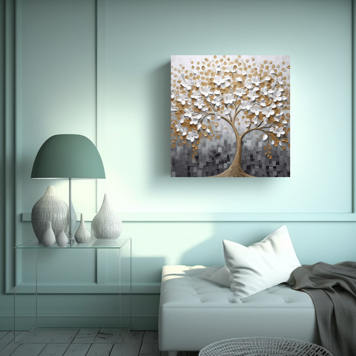 PINTURA DECORATIVA DE ÁRBOL ABSTRACTO CON 80X80 CM - 2