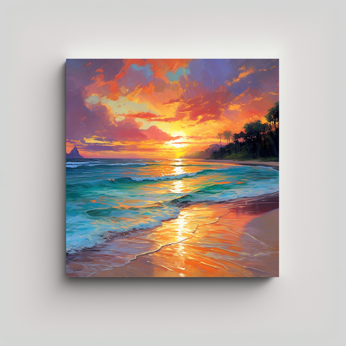 CUADRO DE PLAYA AL ATARDECER EN BASTIDOR 50X50 CM - 1