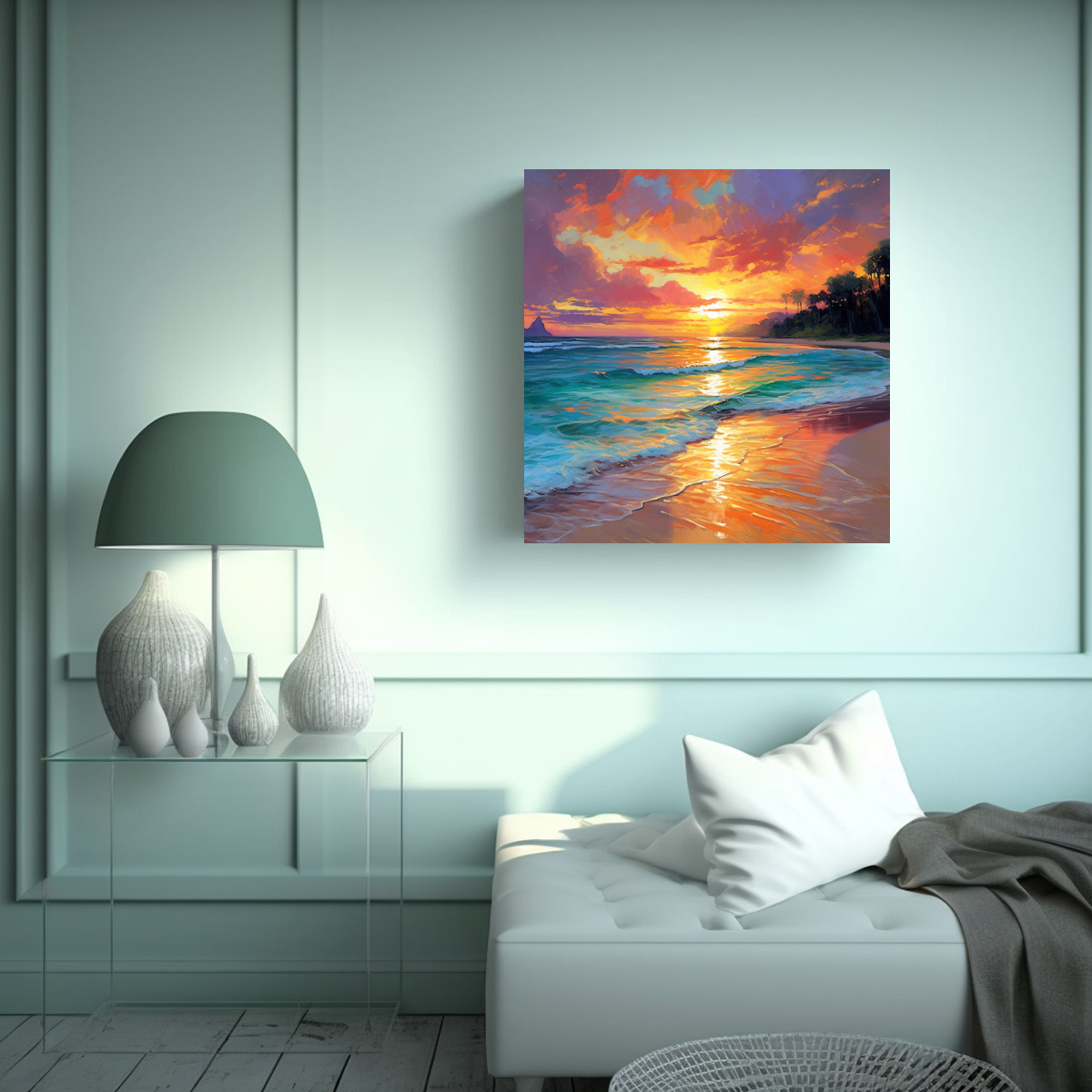 CUADRO DE PLAYA AL ATARDECER EN BASTIDOR 50X50 CM - 2