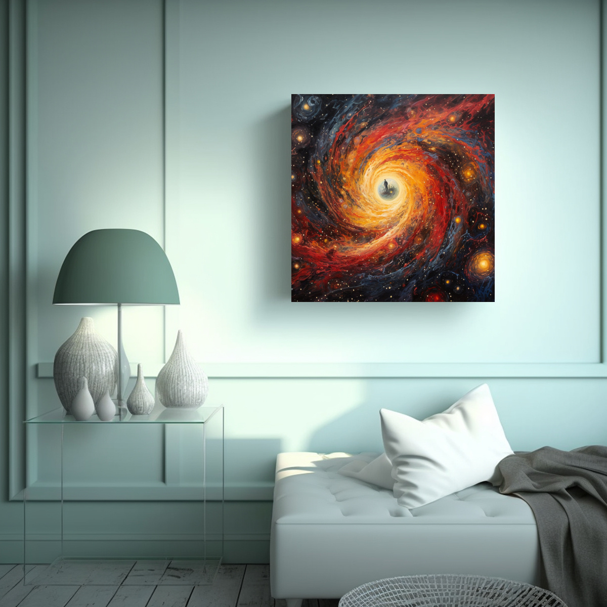 CUADRO LIENZO FINAS LÍNEAS ESCENA PINTURA ESTILO 50X50 CM - 2