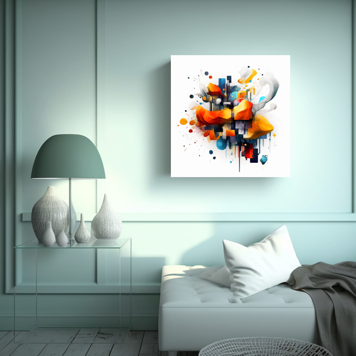 PINTURA ABSTRACTA EN COLORES VIVOS SOBRE FONDO 60X60 CM - 2
