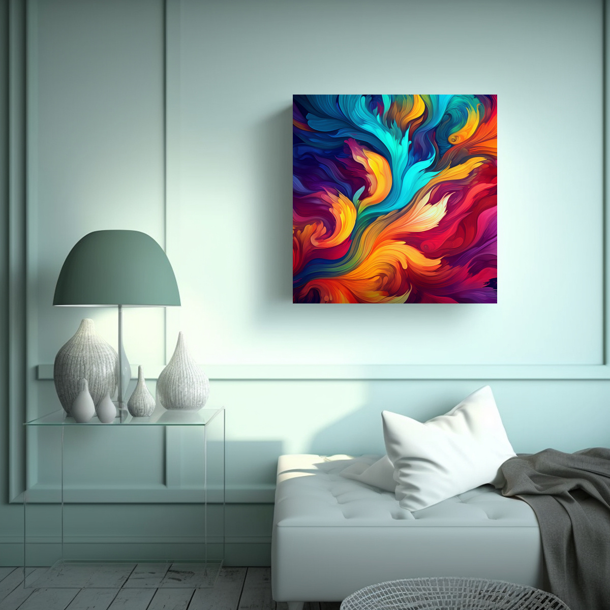 PINTURA ABSTRACTA DE FONDO COLORIDO DE CANVA 80X80 CM - 2