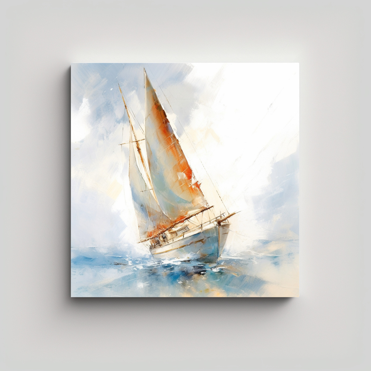 PINTURA DE ARTE FINO DE BARCO DE VELA EN FONDO 80X80 CM - 1