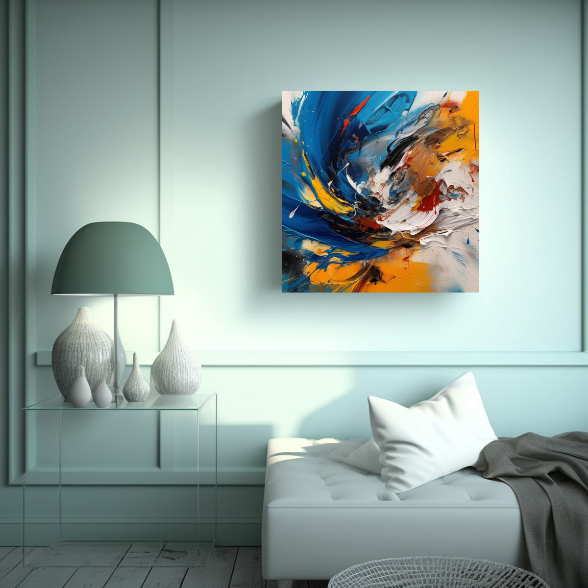 CUADRO VINTAGE ABSTRACTO EXUBERANTE CON COLORES 60X60 CM - 2