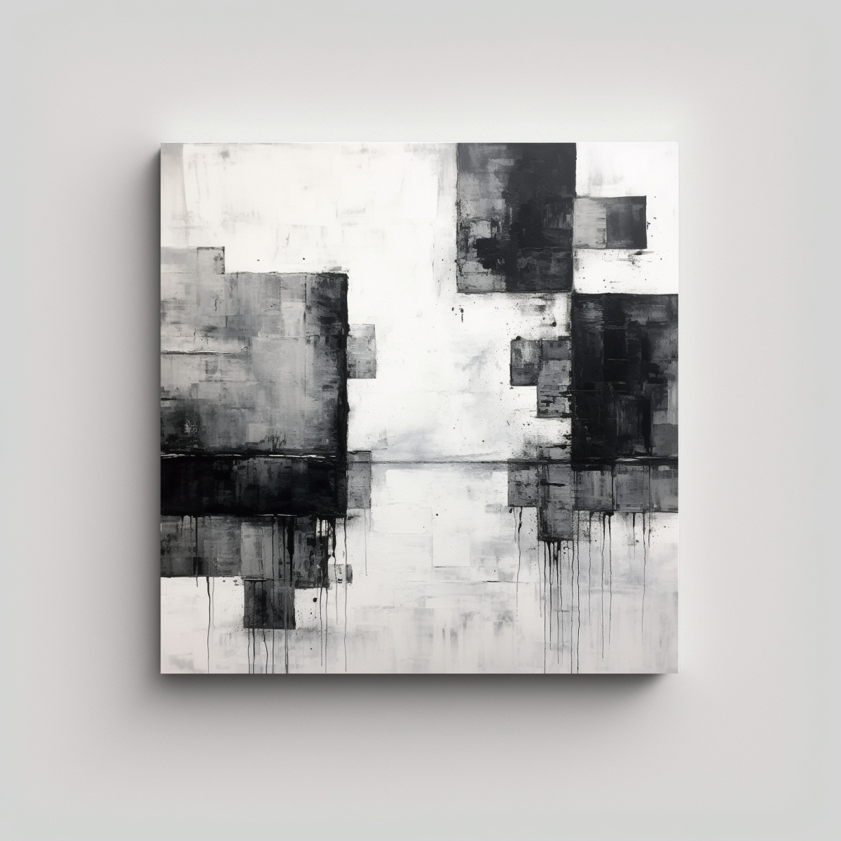 LIENZO ABSTRACTO EN BLANCO Y NEGRO COMPOSICIÓN 50X50 CM - 1