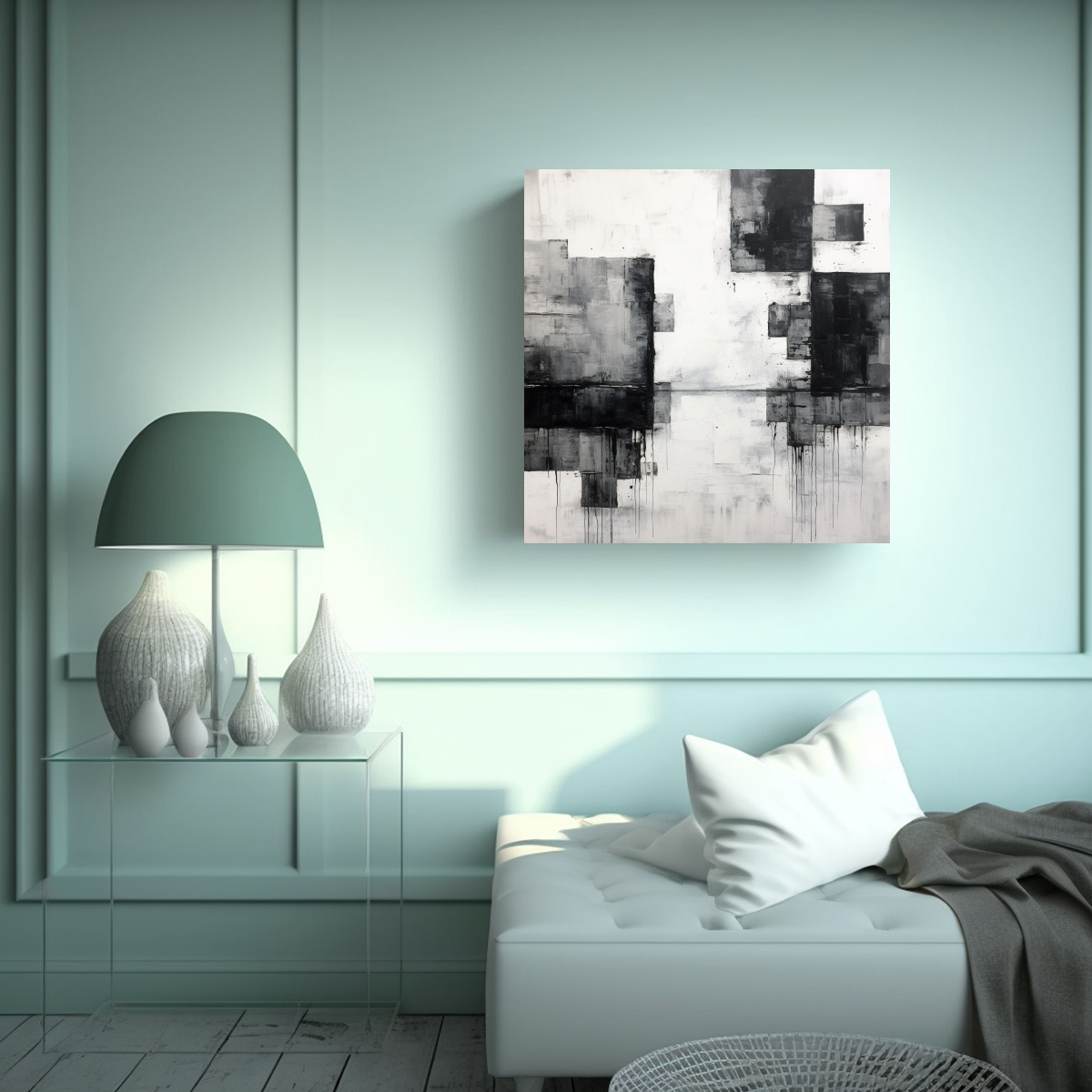 LIENZO ABSTRACTO EN BLANCO Y NEGRO COMPOSICIÓN 50X50 CM - 2