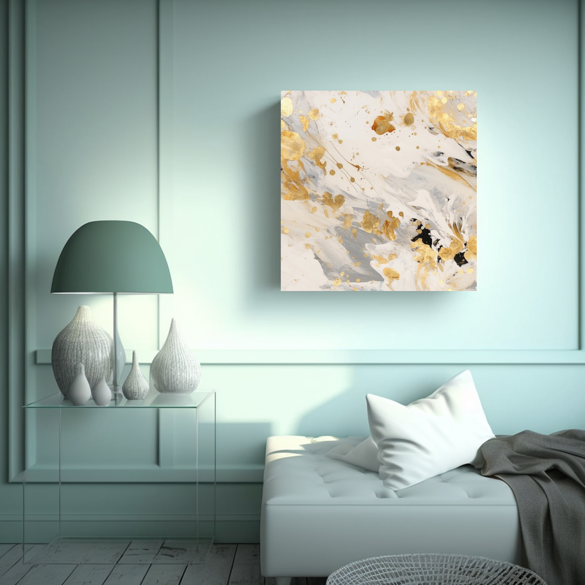 PINTURA ABSTRACTA EN CREMA Y BLANCO CON DETALLES 70X70 CM - 2