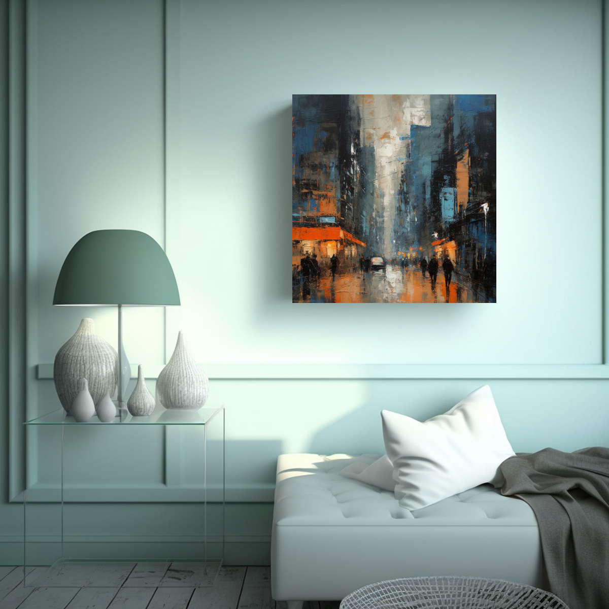 PINTURA DE CIUDAD EN LIENZO CONCEPTUAL CON EFECTO 90X90 CM - 2