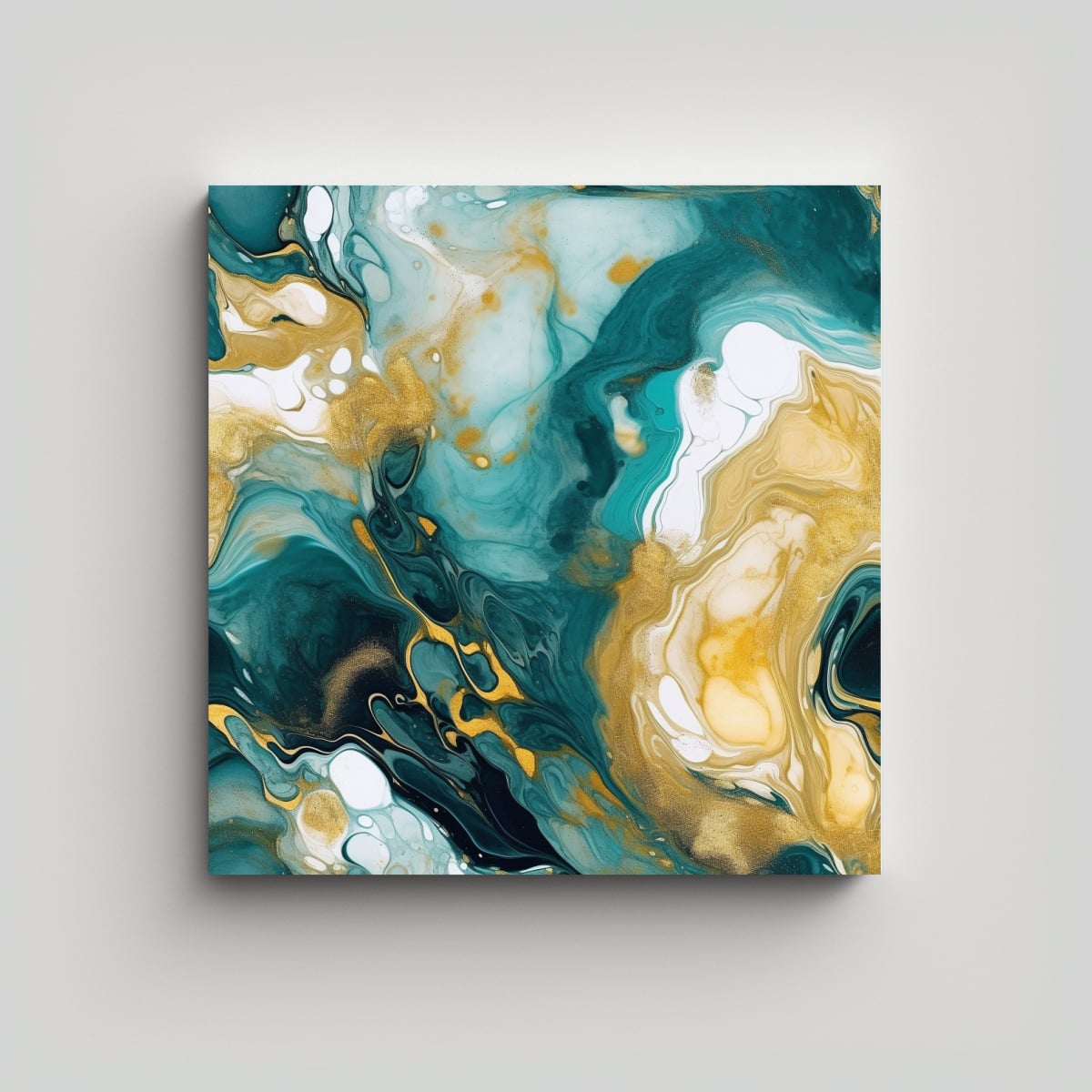 LIENZO DE TELA CUADRO IMPACTO VISUAL AZUL Y DORADO 80X80 CM - 1