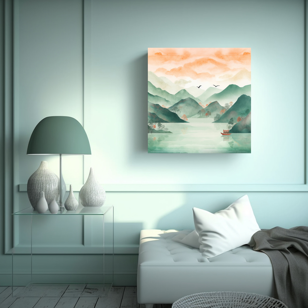 CUADRO DE MONTAÑAS EN FONDO BLANCO PARA 20X20 CM - 2