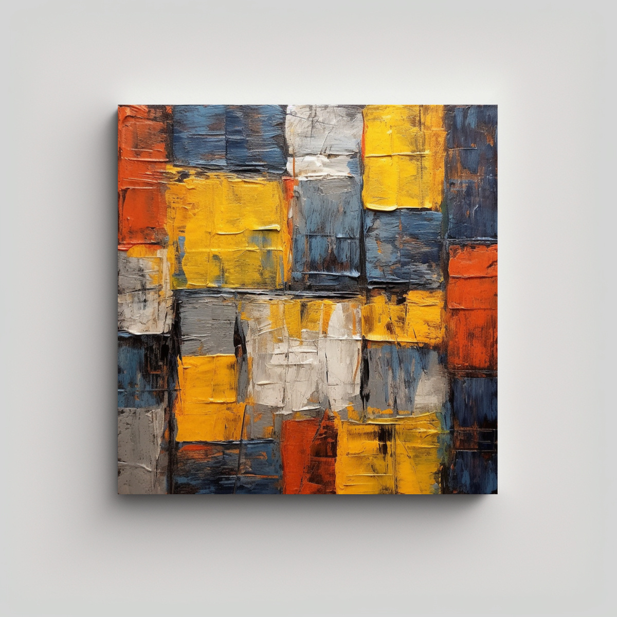 PINTURA CUADRADA ABSTRACTA CON TEXTURAS AFILADAS 60X60 CM - 1