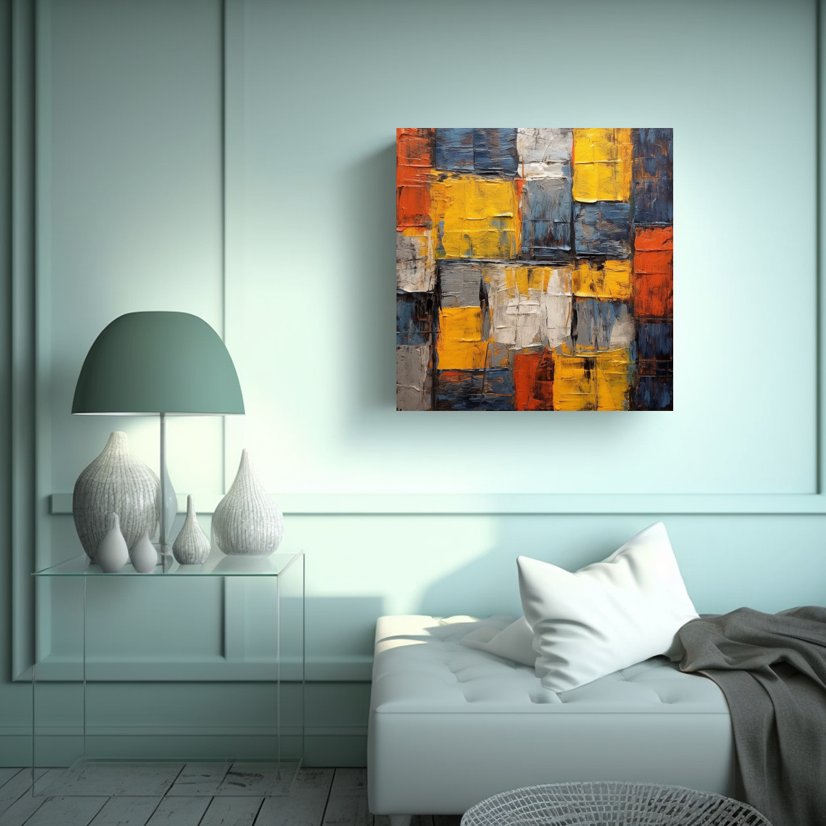 PINTURA CUADRADA ABSTRACTA CON TEXTURAS AFILADAS 60X60 CM - 2