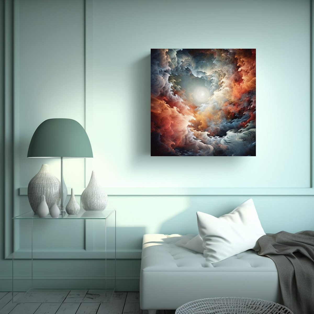 1 CUADRO CELESTIAL CON NUBES DE GAS SUAVES Y 70X70 CM - 2