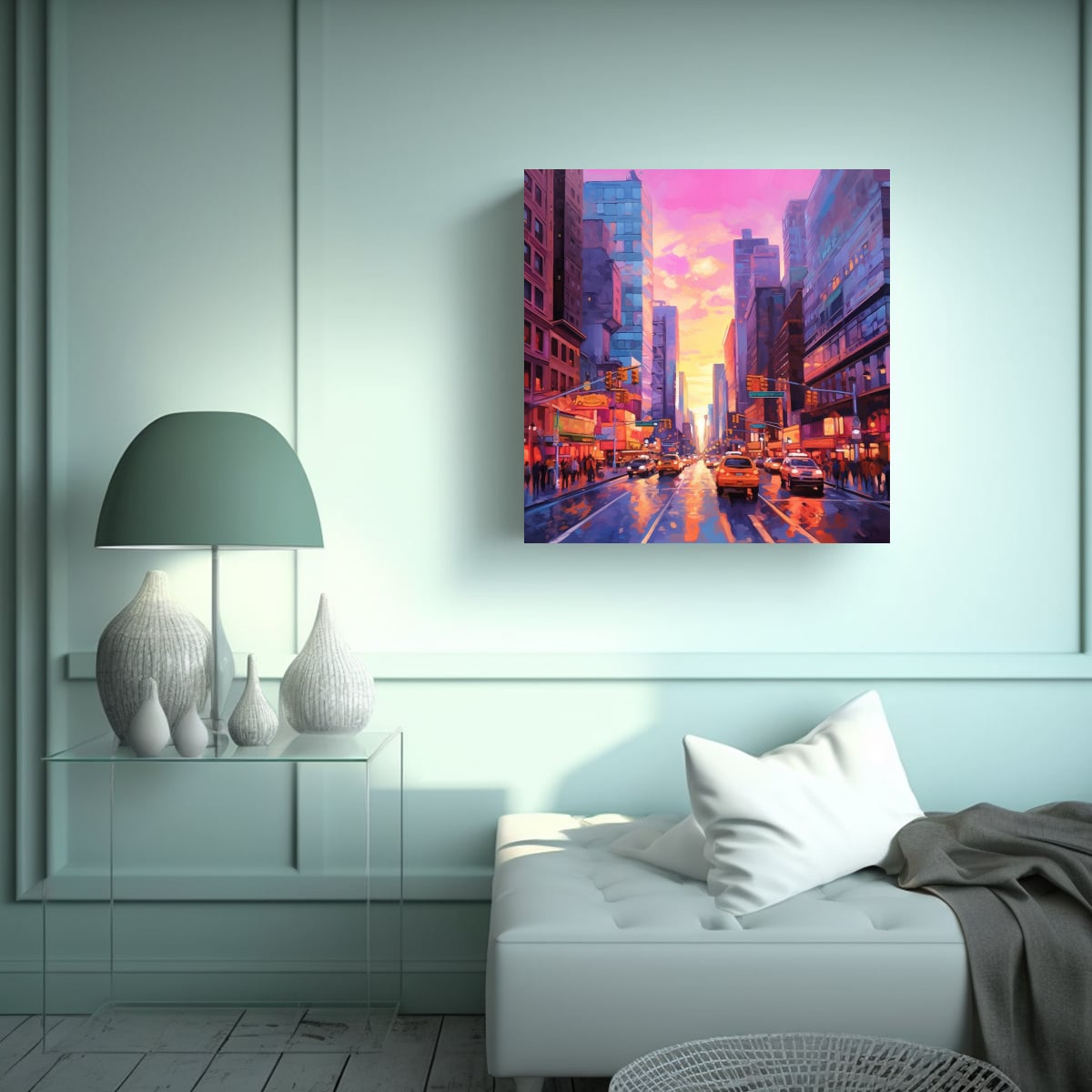 CUADRO DIBUJO MOTIVO CIUDAD AL ATARDECER CON 40X40 CM - 2