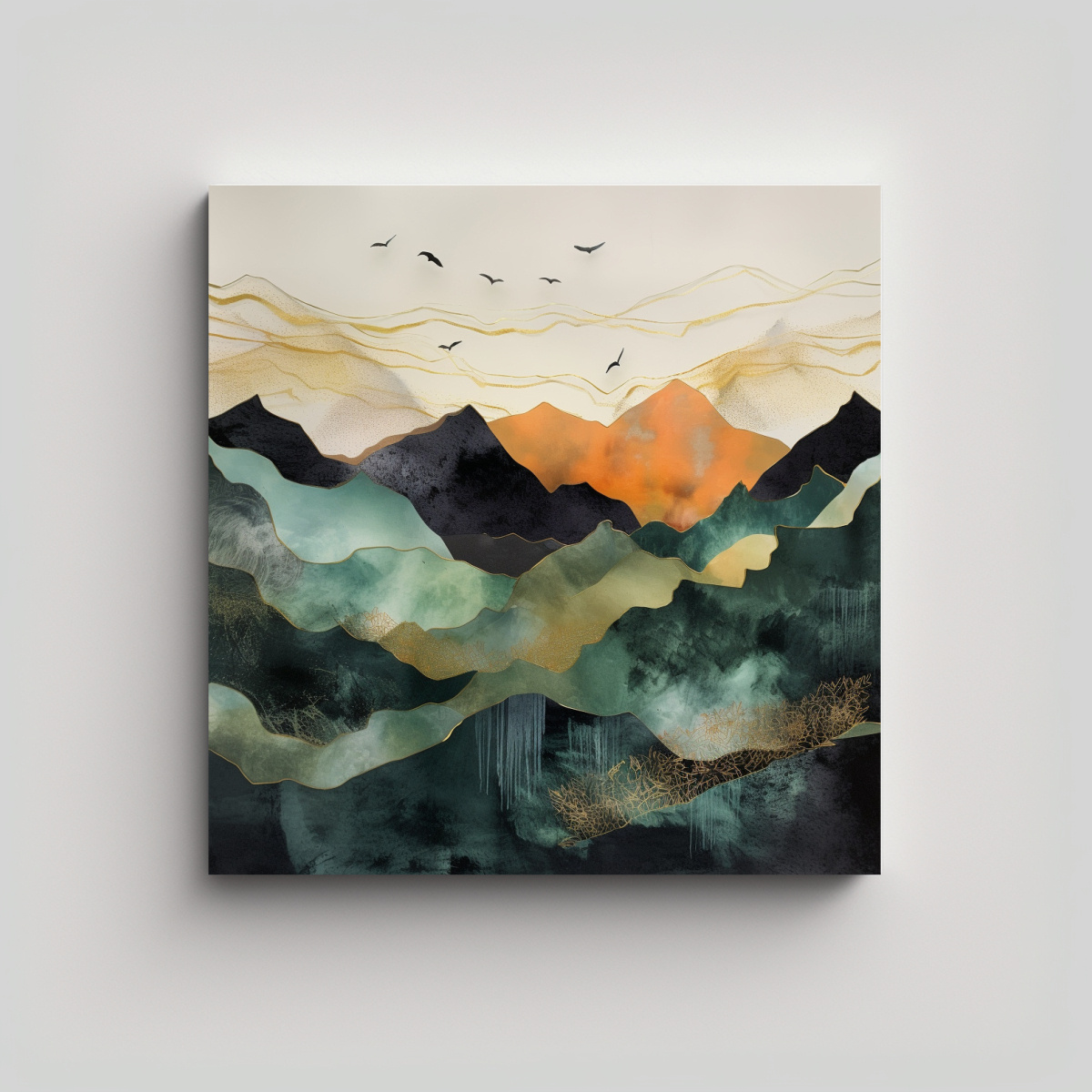 PINTURA ABSTRACTA PAISAJE MONTAÑAS SOL ALTA 100X100 CM - 1