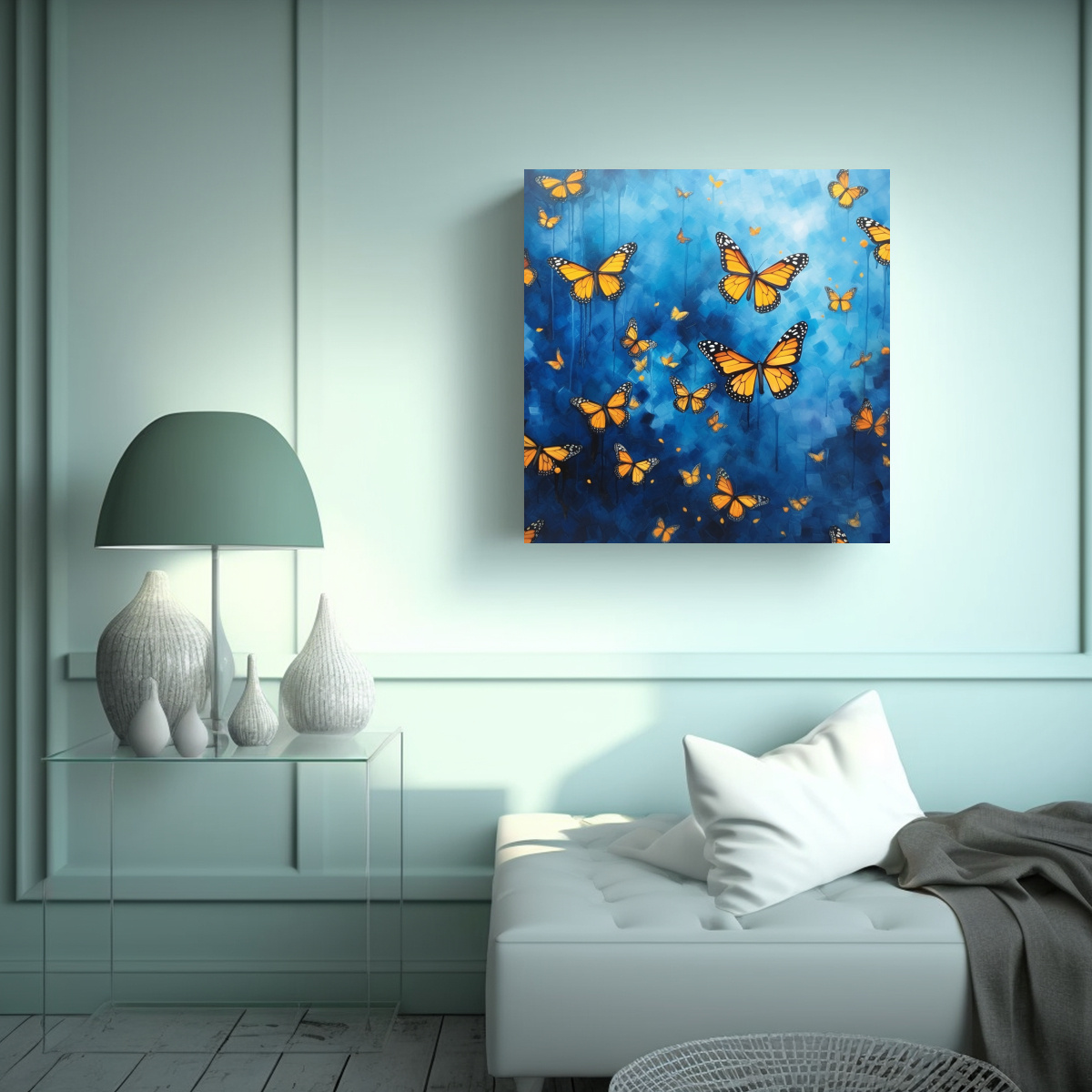 CUADRO DECORATIVO DE MIGRACIÓN DE MARIPOSAS 50X50 CM - 2