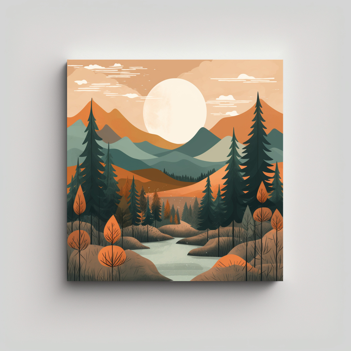 ARTE EN LIENZO DEL BOSQUE DE MONTAÑA MINIMALISTA 80X80 CM - 1