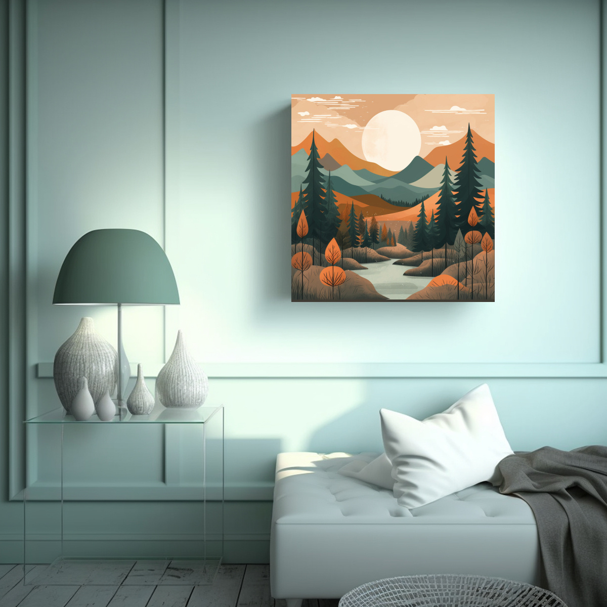 ARTE EN LIENZO DEL BOSQUE DE MONTAÑA MINIMALISTA 80X80 CM - 2