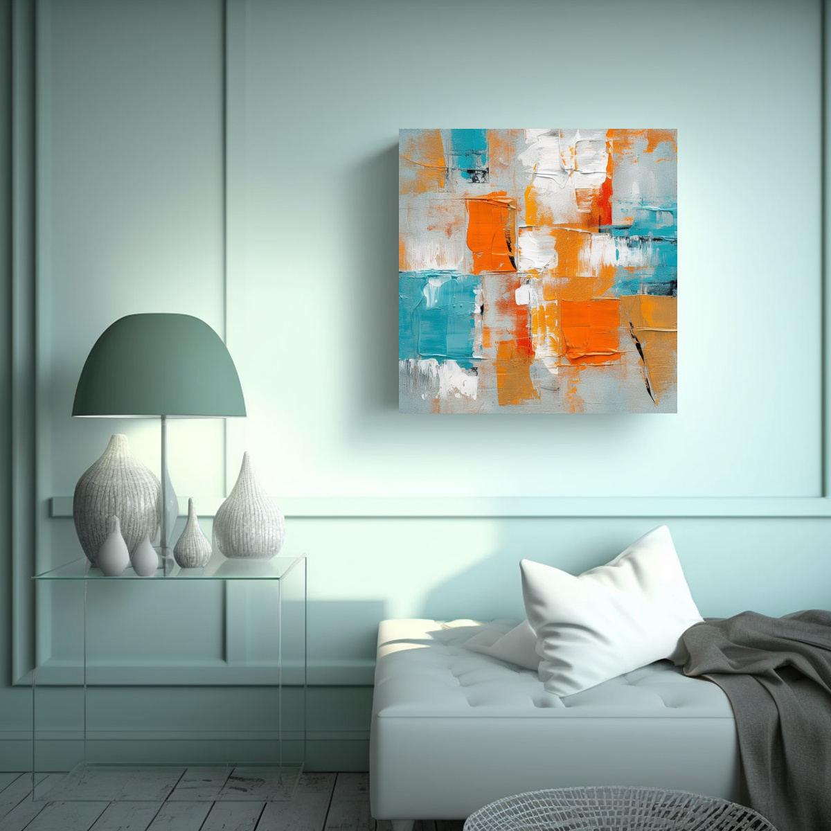 PINTURA ORIGINAL NARANJA ABSTRACTA CON TONOS 20X20 CM - 2