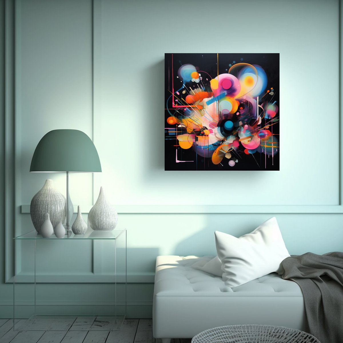 PINTURA ABSTRACTA DE LUCES Y COLORES, DECORACIÓN 80X80 CM - 2