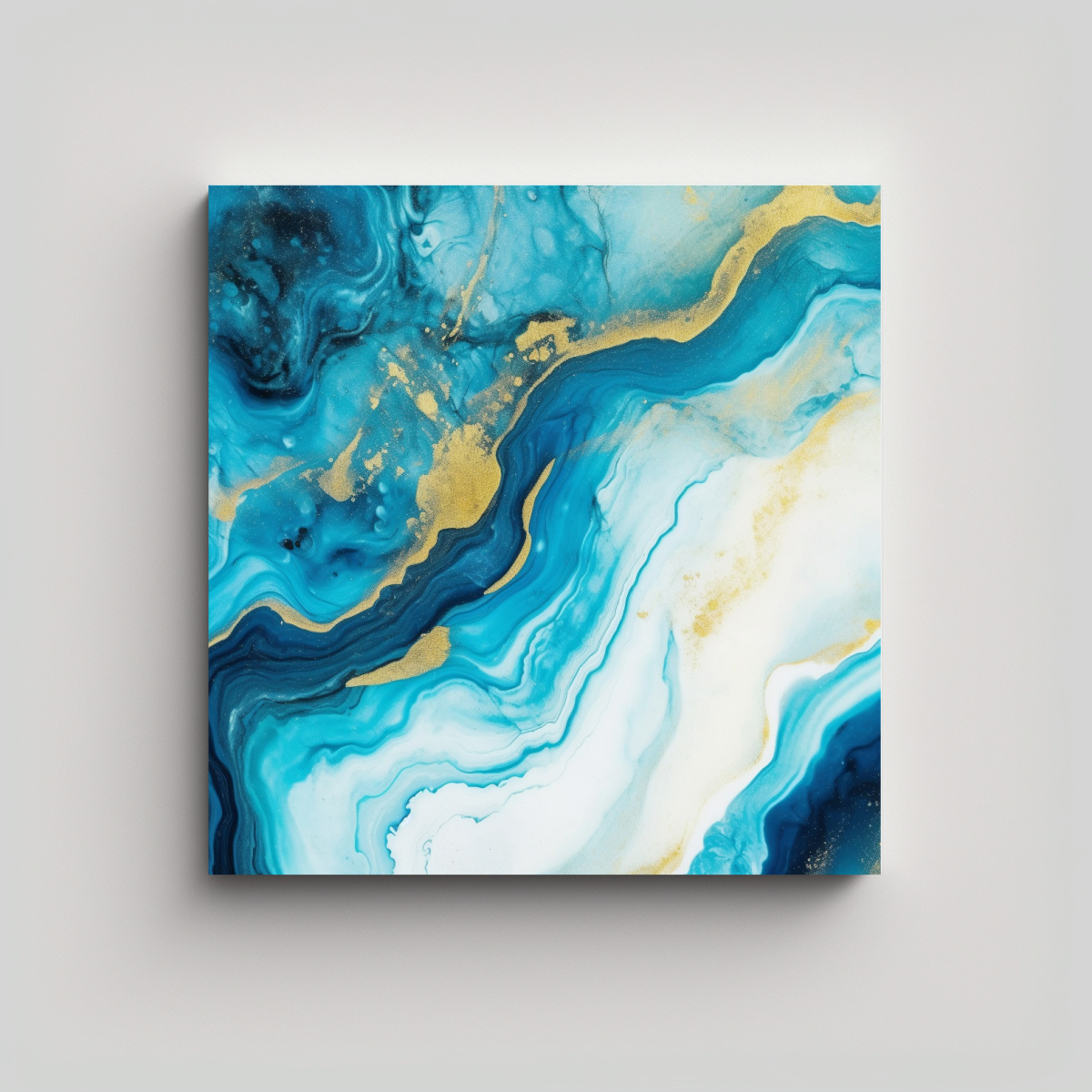 CUADRO ABSTRACTO DE MÁRMOL AZUL Y DORADO ESTILO 30X30 CM - 1