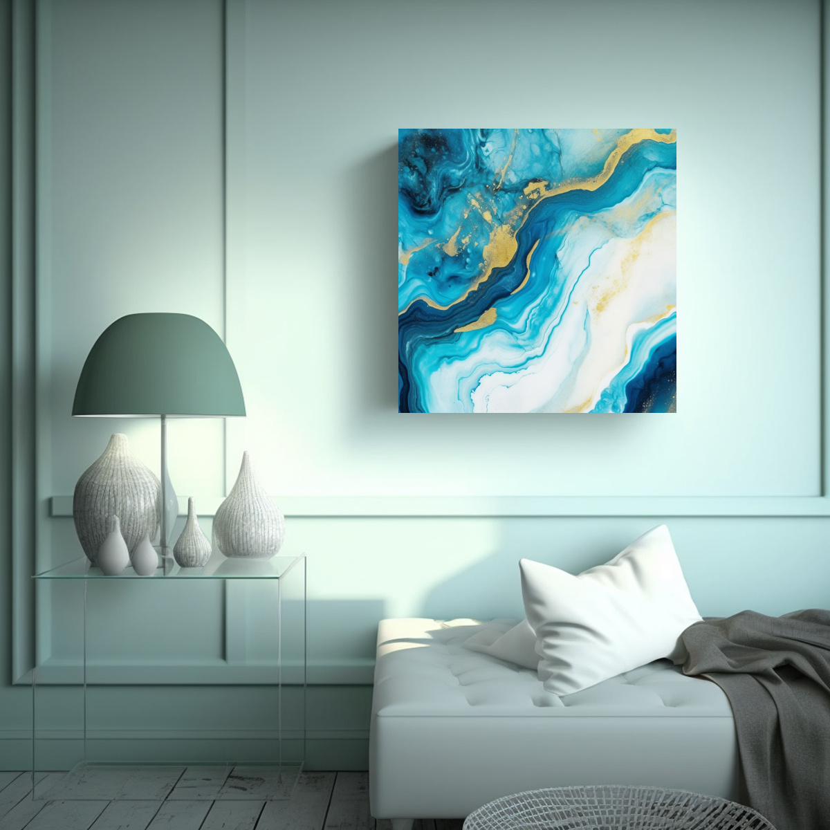 CUADRO ABSTRACTO DE MÁRMOL AZUL Y DORADO ESTILO 30X30 CM - 2