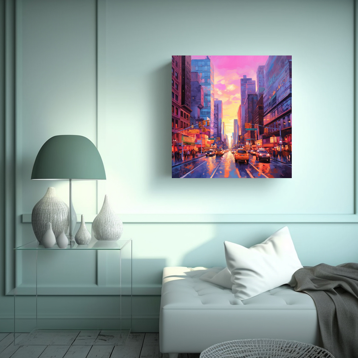 CUADRO DIBUJO MOTIVO CIUDAD AL ATARDECER CON 50X50 CM - 2