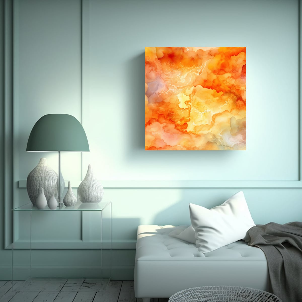 PINTURA DECORATIVA DE FONDO ACUARELA NARANJA 80X80 CM - 2