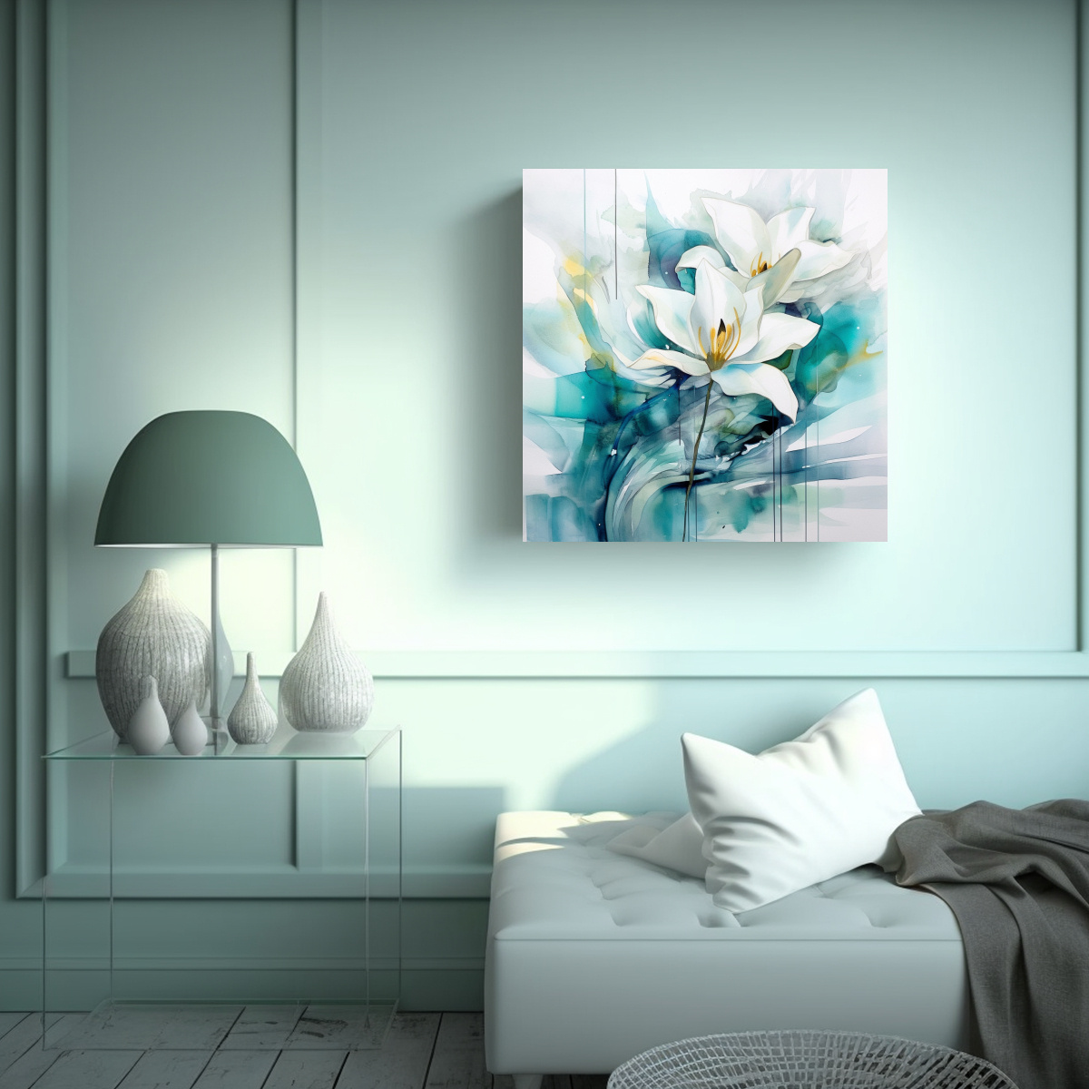 PINTURA MINIMALISTA URBANA BOHO LIRIO DE AGUA POR 50X50 CM - 2