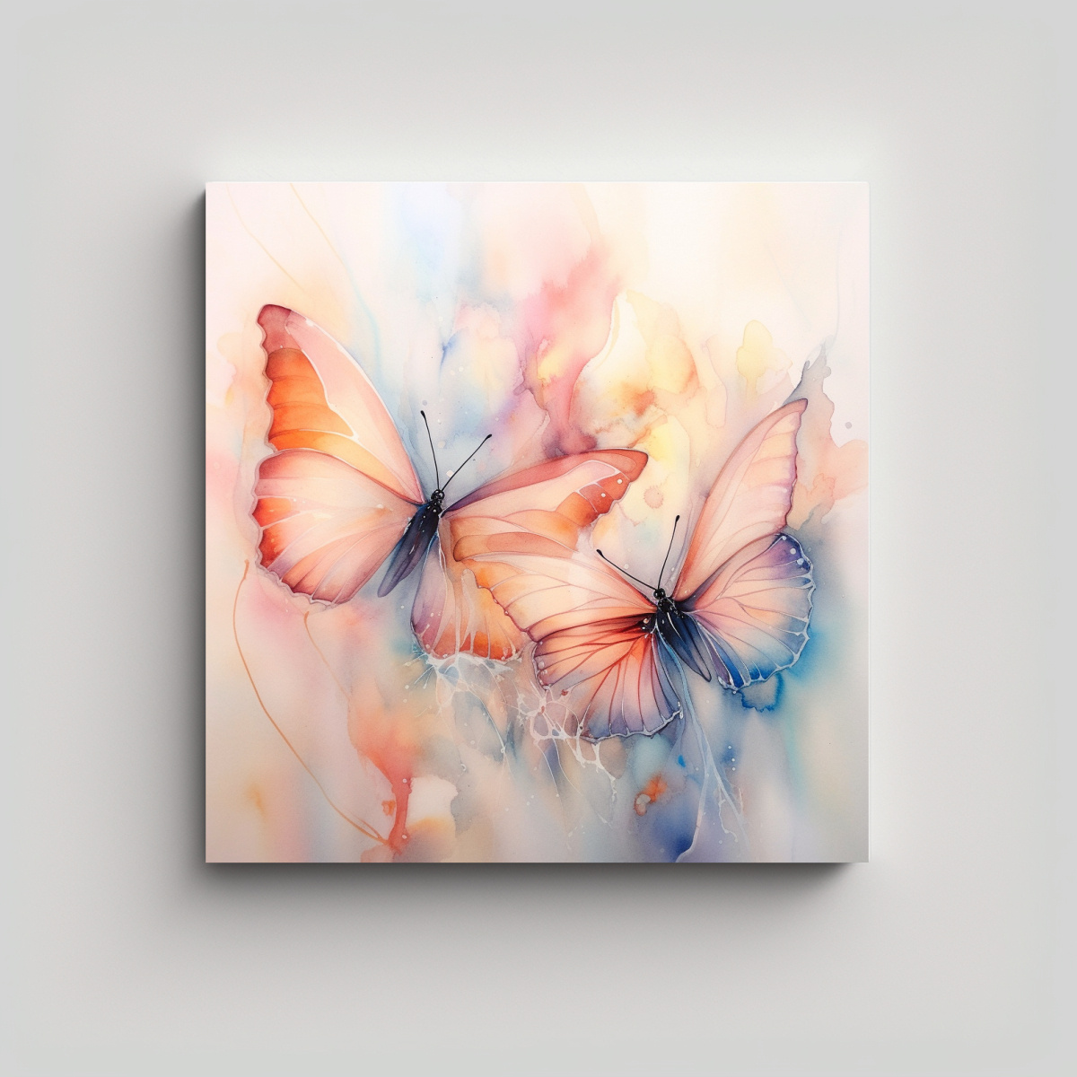 PINTURA ACUARELA ABSTRACTA CON MARIPOSAS 30X30 CM - 1