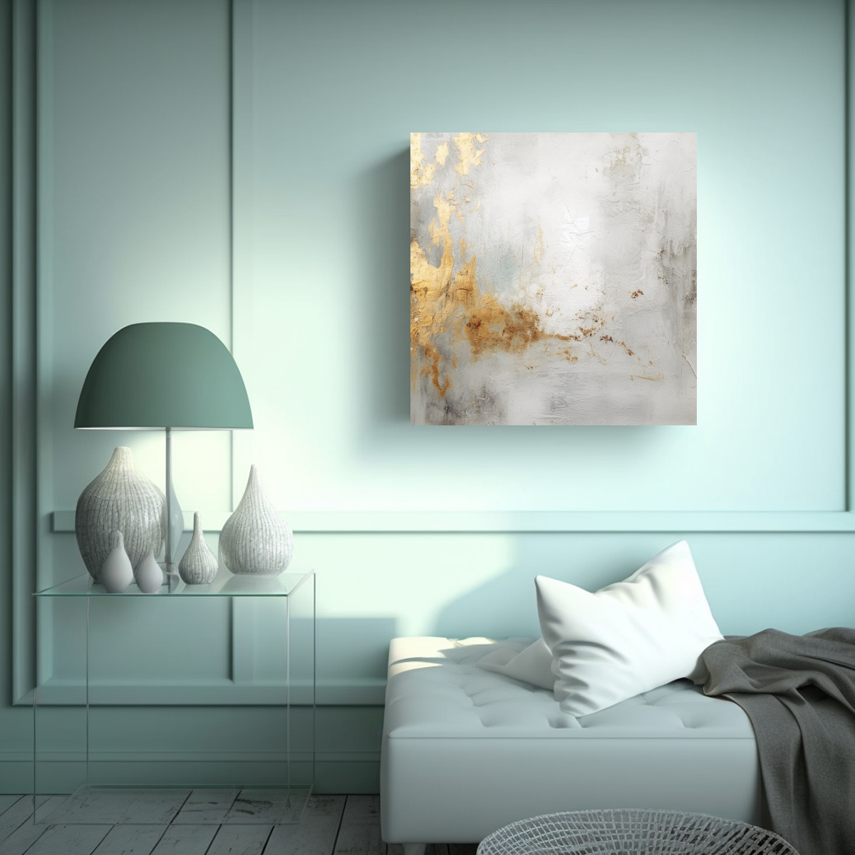 PINTURA ESTILO GALERÍA CON FONDO BLANCO Y TEXTO 20X20 CM - 2