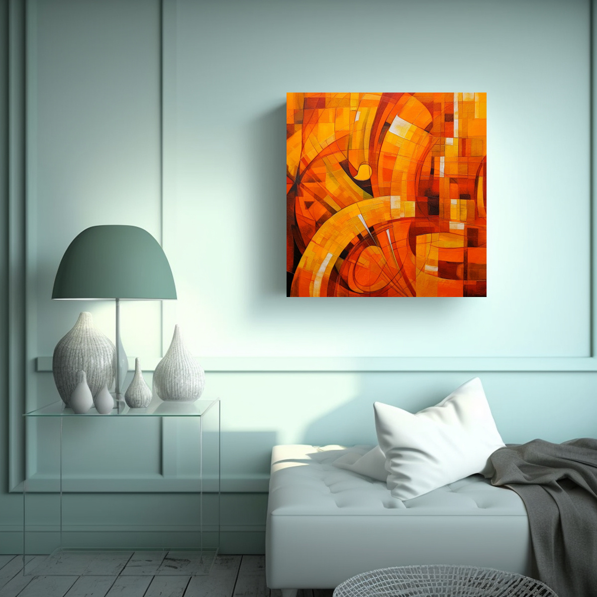 PINTURA DECORATIVA ABSTRACTA EN NARANJA 60X60 CM - 2