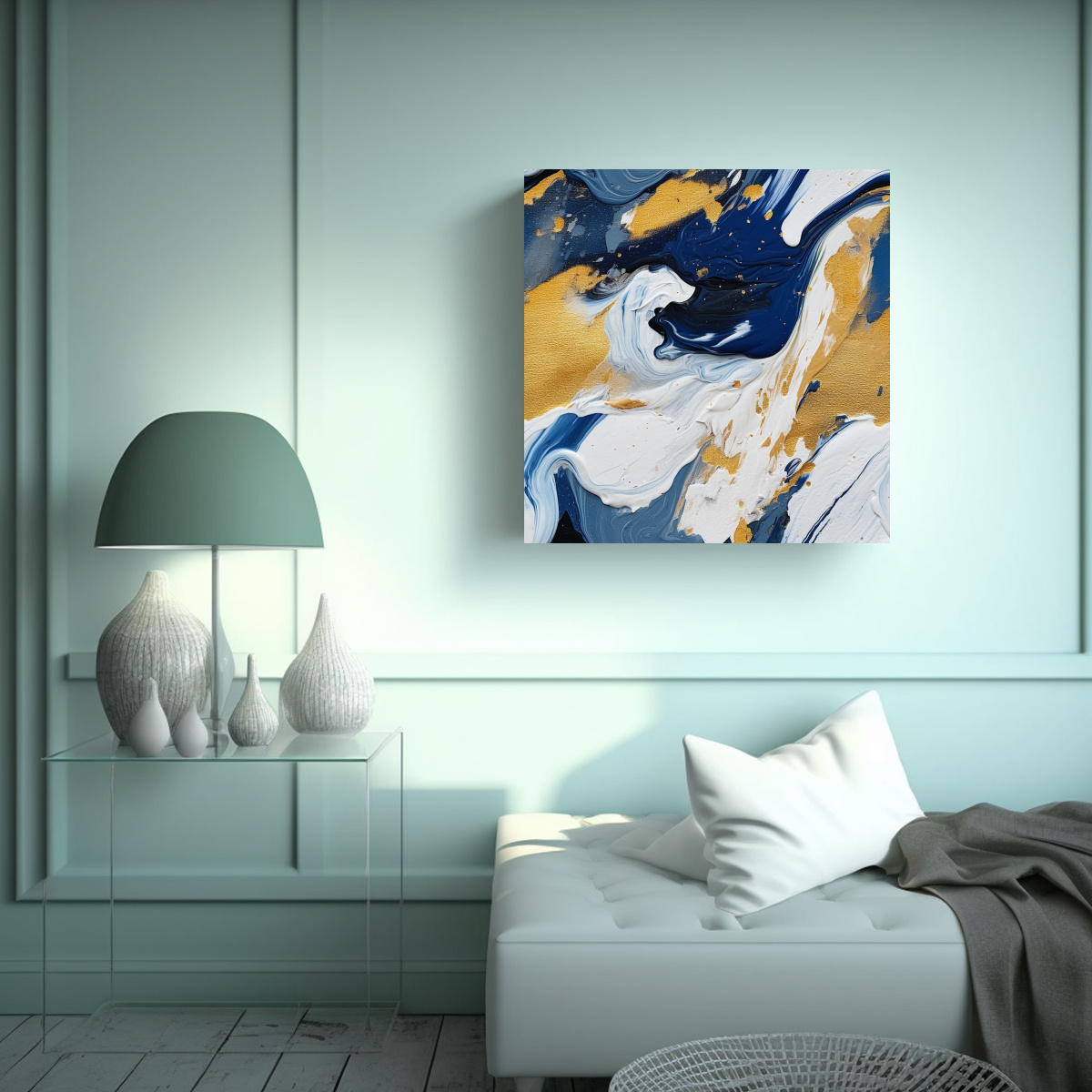 PINTURA ABSTRACTA AZUL Y CAFÉ DE CANVA EN FINAS 20X20 CM - 2