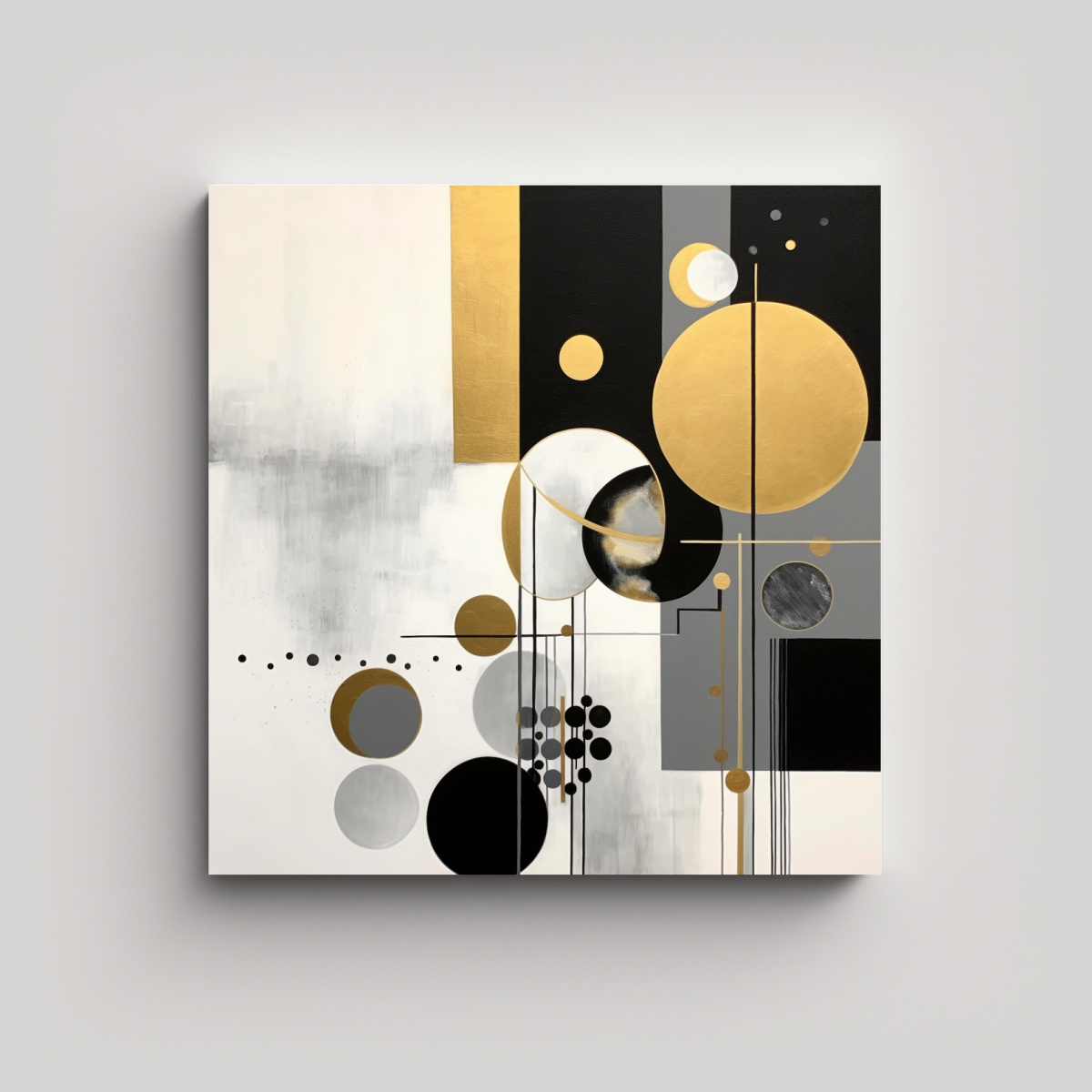 ARTE DE PARED MINIMALISTA CON FORMAS NEGRAS 90X90 CM - 1