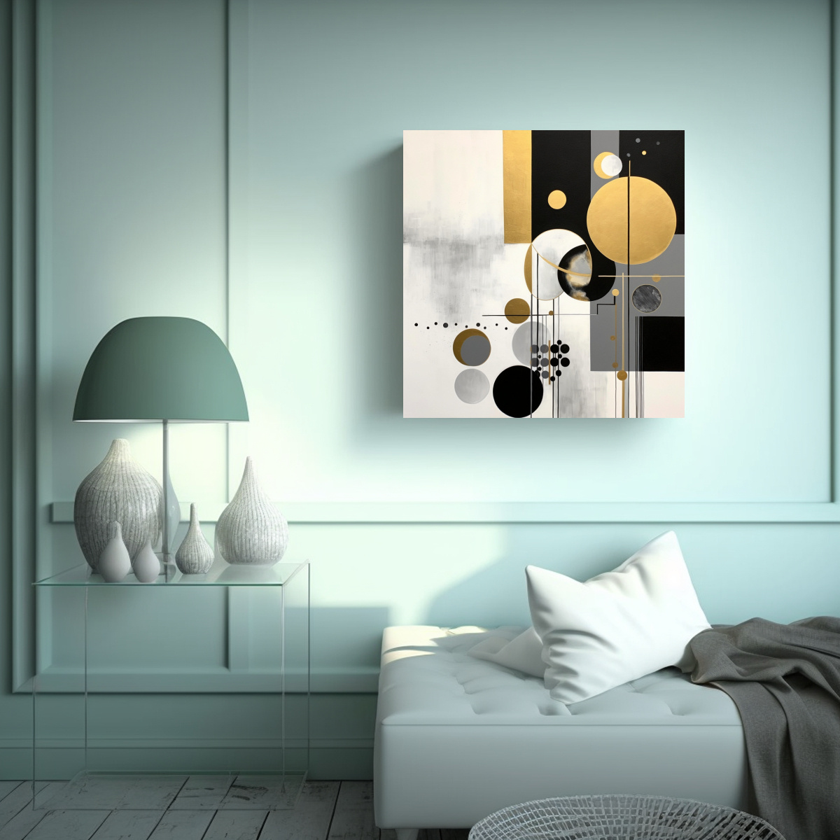ARTE DE PARED MINIMALISTA CON FORMAS NEGRAS 90X90 CM - 2