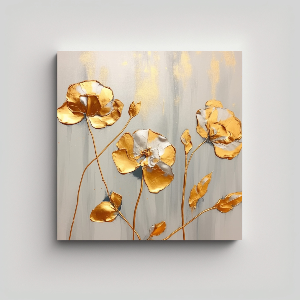 PINTURAS DECORATIVAS TEMÁTICA FLORES DORADAS EN 40X40 CM - 1