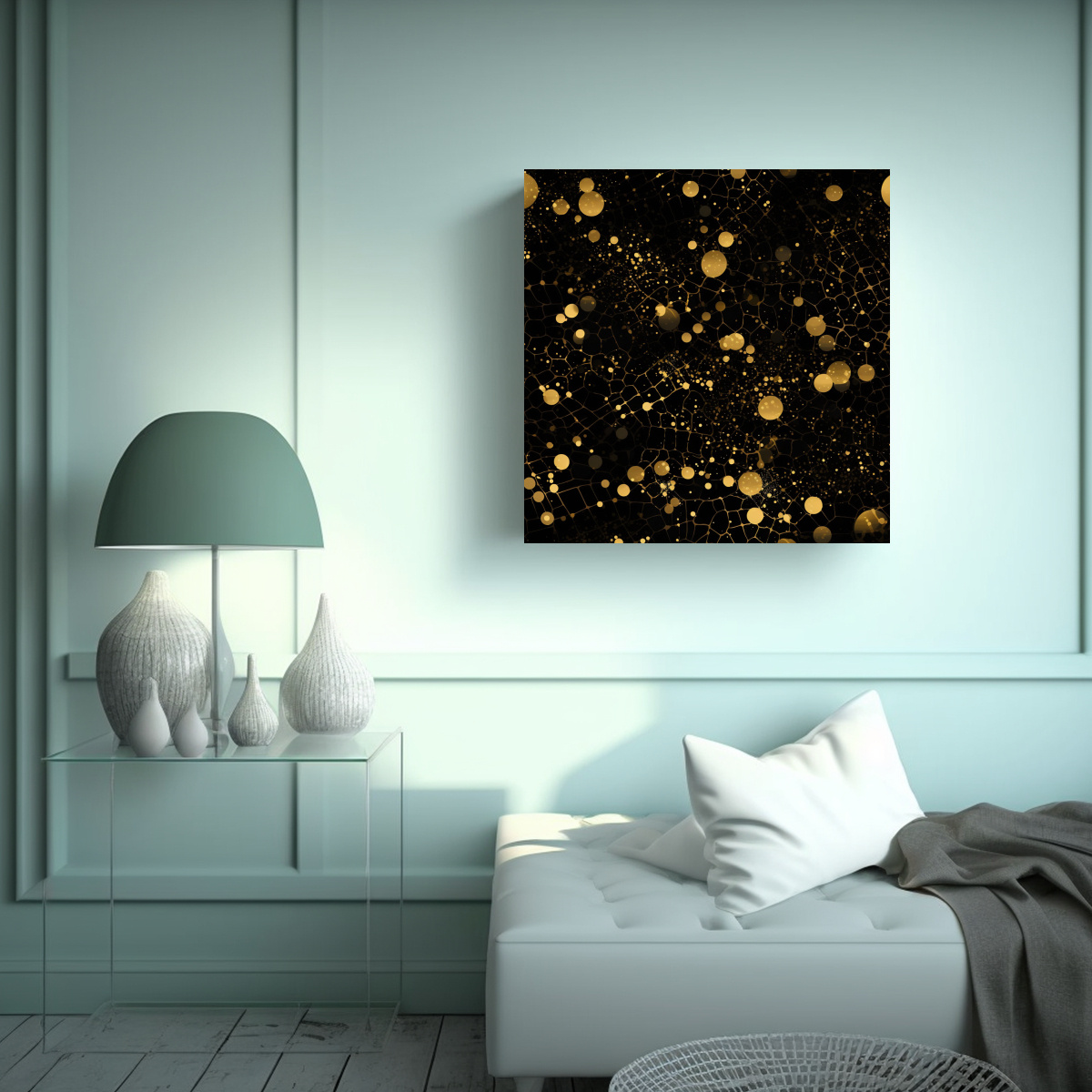 PINTURA DE PARED ABSTRACCIÓN COMEDOR NEGRO CON 40X40 CM - 2