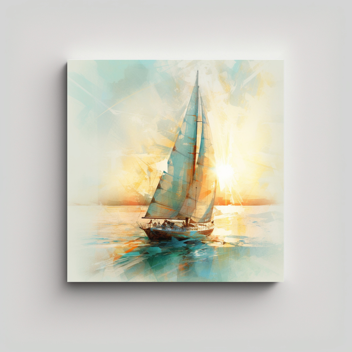 CUADRO DE PARED CUADRADO: VELERO EN EL MAR AL 50X50 CM - 1