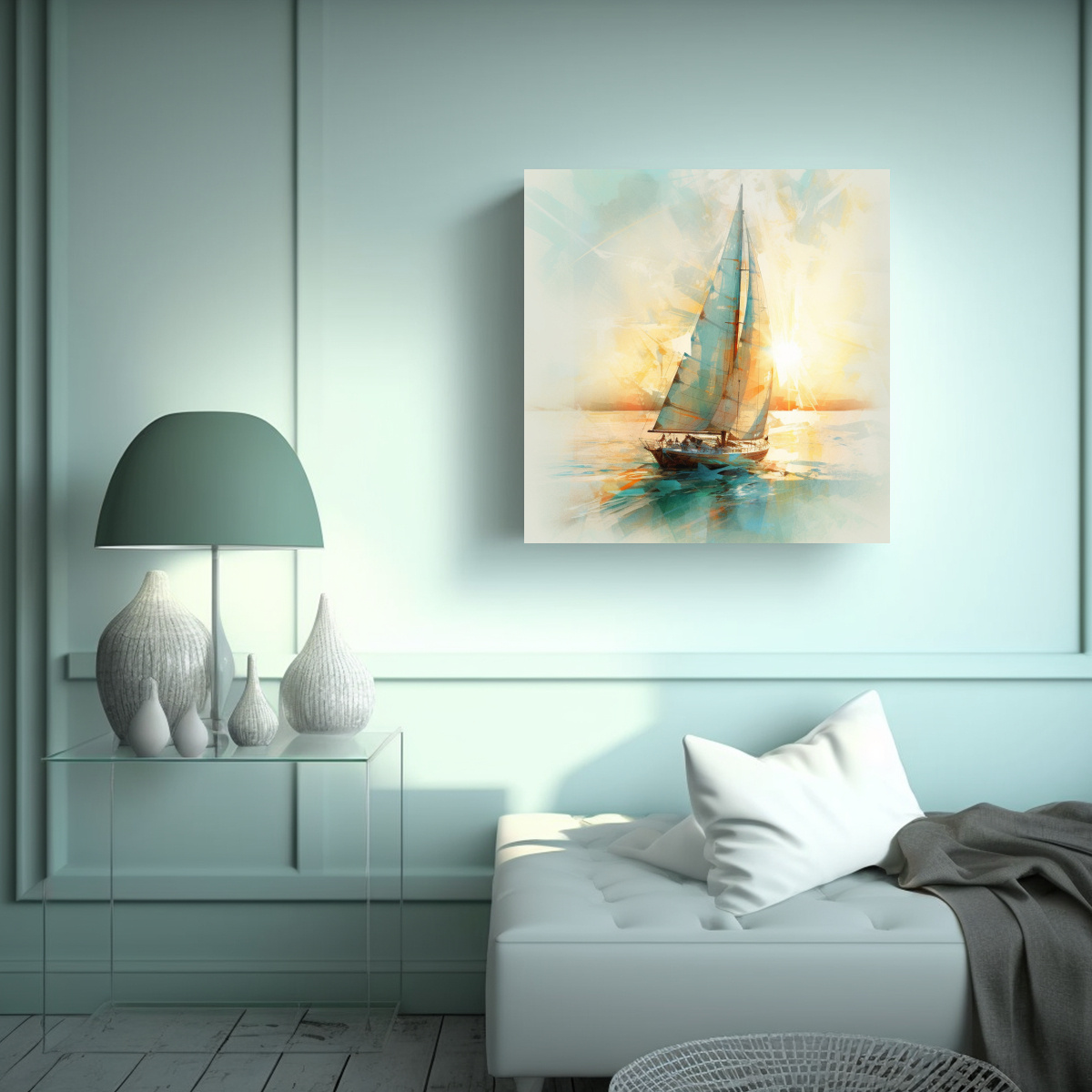 CUADRO DE PARED CUADRADO: VELERO EN EL MAR AL 50X50 CM - 2